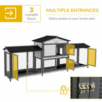 HKM-1342397 Deluxe Wooden Rabbit Hutch with Run and Removable Cleaning Trays for Small Animals, Light Gray, 90.5"