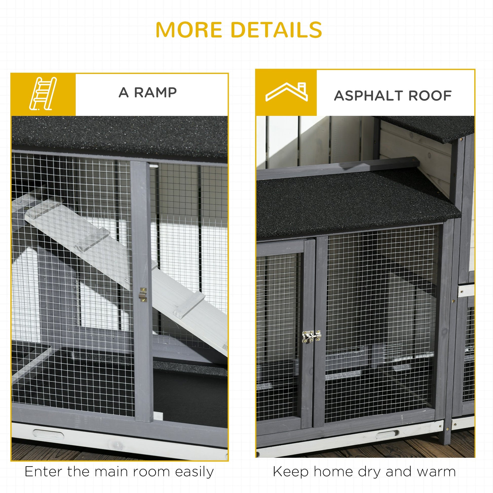 HKM-1342397 Deluxe Wooden Rabbit Hutch with Run and Removable Cleaning Trays for Small Animals, Light Gray, 90.5"