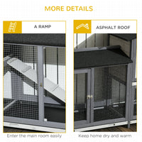 HKM-1342397 Deluxe Wooden Rabbit Hutch with Run and Removable Cleaning Trays for Small Animals, Light Gray, 90.5"