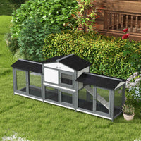 HKM-1342397 Deluxe Wooden Rabbit Hutch with Run and Removable Cleaning Trays for Small Animals, Light Gray, 90.5"