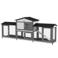 HKM-1342397 Deluxe Wooden Rabbit Hutch with Run and Removable Cleaning Trays for Small Animals, Light Gray, 90.5"