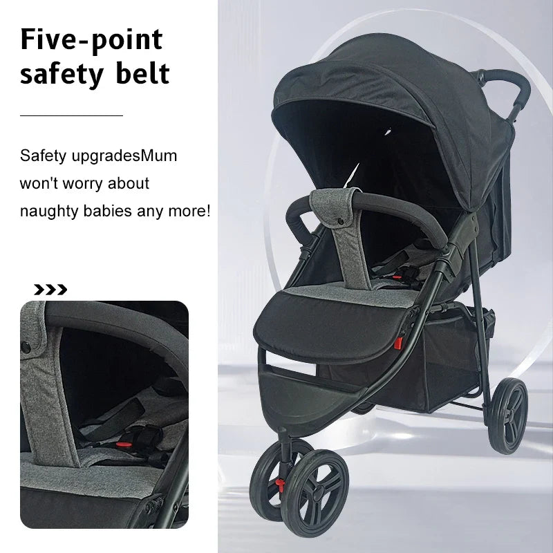 HKM-134355 3-Wheel Baby Jogger Stroller with Car Seat, One-Hand Foldable 2-in-1 Design for Infants