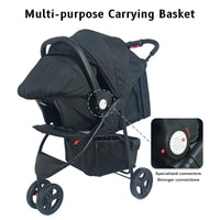 HKM-134355 3-Wheel Baby Jogger Stroller with Car Seat, One-Hand Foldable 2-in-1 Design for Infants