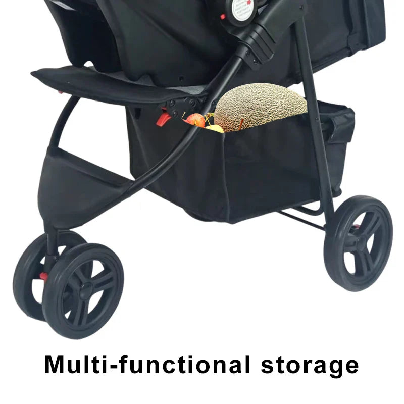 HKM-134355 3-Wheel Baby Jogger Stroller with Car Seat, One-Hand Foldable 2-in-1 Design for Infants