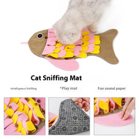 HKM-1344701 Fish-Shaped Pink Fleece Cat Toy Blanket and Training Food Bowl - 36 x 26CM