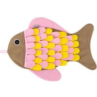 HKM-1344701 Fish-Shaped Pink Fleece Cat Toy Blanket and Training Food Bowl - 36 x 26CM