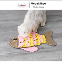 HKM-1344701 Fish-Shaped Pink Fleece Cat Toy Blanket and Training Food Bowl - 36 x 26CM