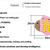 HKM-1344701 Fish-Shaped Pink Fleece Cat Toy Blanket and Training Food Bowl - 36 x 26CM