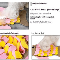 HKM-1344701 Fish-Shaped Pink Fleece Cat Toy Blanket and Training Food Bowl - 36 x 26CM