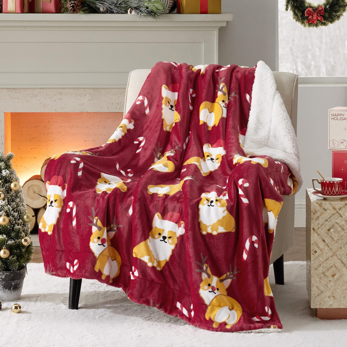 HKM-134483 Cozy Cartoon Corgi Dog Blanket in Multiple Sizes
