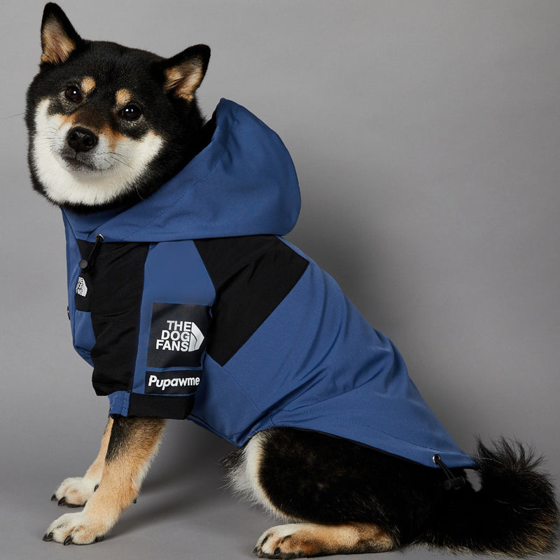 HKM-1346109 Durable Blue Denim Raincoat for Large Dogs - Windproof and Waterproof Pet Jacket