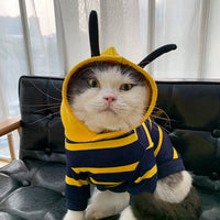 HKM-134739 Cozy Yellow Striped Bee Hoodie for Bulldogs – Plush Pet Costume Jacket