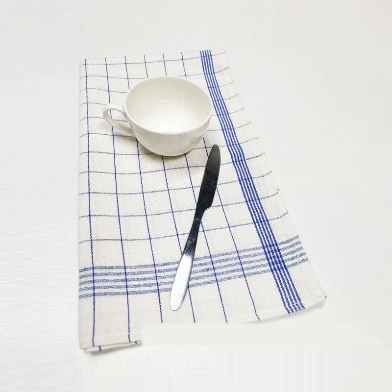 HKM-134739 Linen Cotton Yarn-Dyed Plaid Kitchen Towel in Blue - Fast Absorption and Durable Design