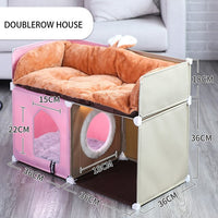 HKM-1348541 Double-Storey Fully Enclosed Cat Nest - Four Seasons Comfort with Polyester & Iron Frame