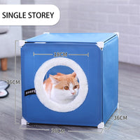 HKM-1348541 Double-Storey Fully Enclosed Cat Nest - Four Seasons Comfort with Polyester & Iron Frame