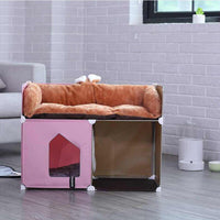 HKM-1348541 Double-Storey Fully Enclosed Cat Nest - Four Seasons Comfort with Polyester & Iron Frame