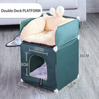 HKM-1348541 Double-Storey Fully Enclosed Cat Nest - Four Seasons Comfort with Polyester & Iron Frame