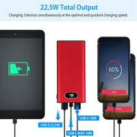 HKM-134867 20000mAh Portable Power Bank with Fast Charging, 3 Outputs & LED Display, Flashlight, Compatible with iPhone and Samsung