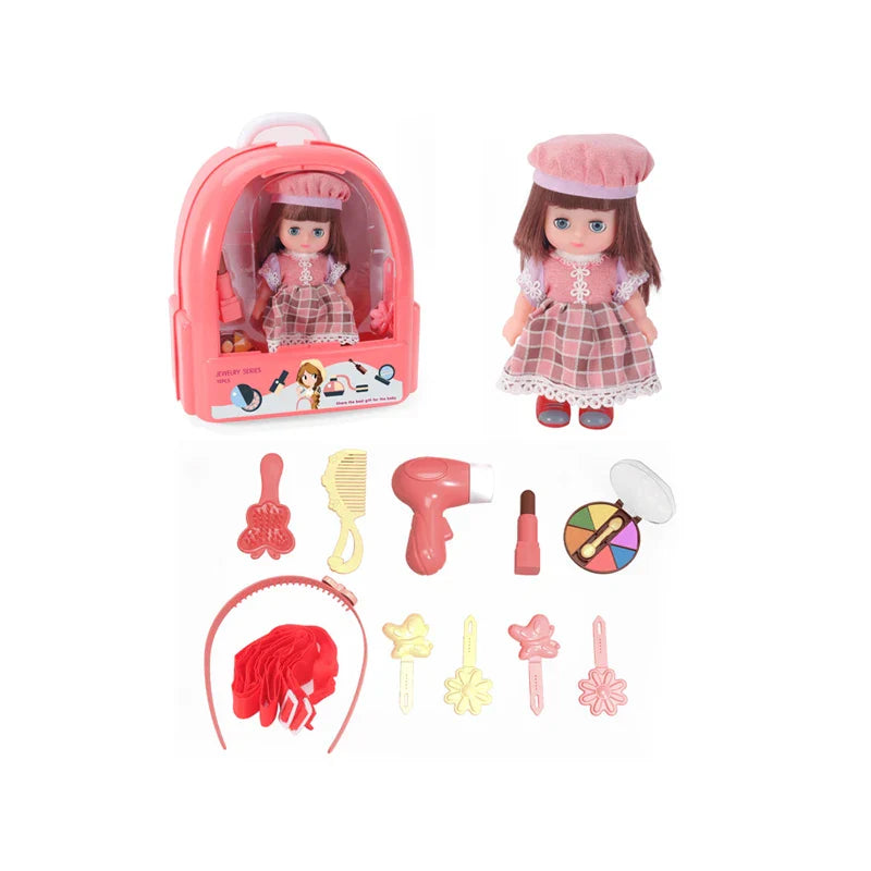 HKM-135123 Girls Vinyl Body Doll Play Set with Beauty Accessories for Toddlers