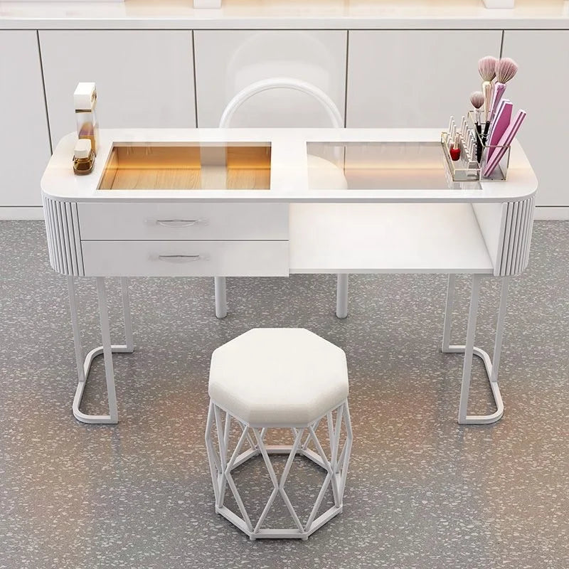 HKM-135187 Durable White Nail Table for Beauty Salons and Manicure Services