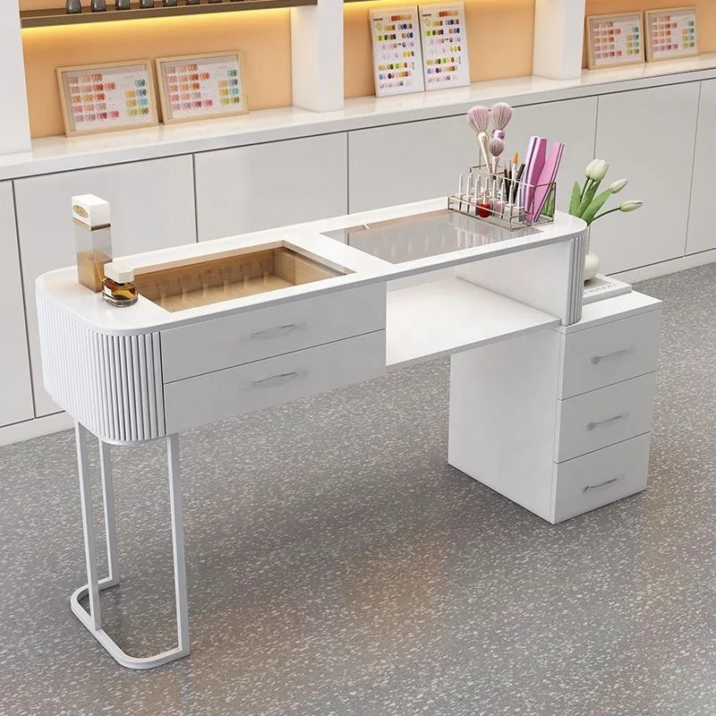 HKM-135187 Durable White Nail Table for Beauty Salons and Manicure Services