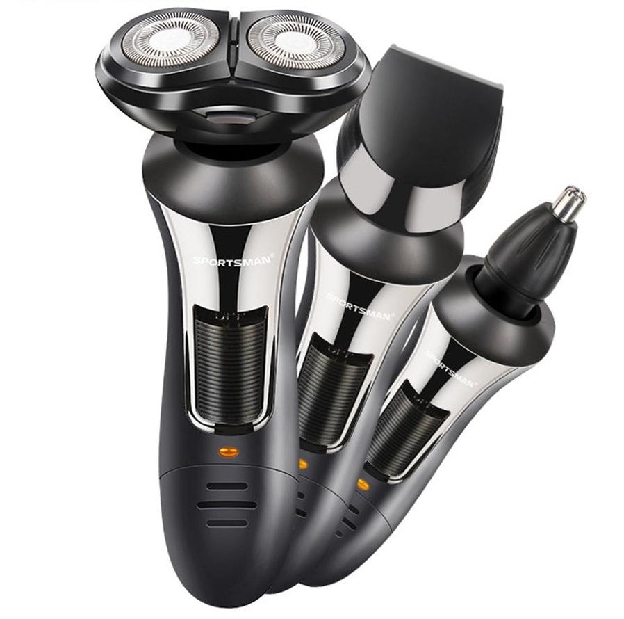 HKM-135379 3-in-1 Rechargeable Electric Rotary Shaver with Floating Cutting Heads for Comfortable Shaving