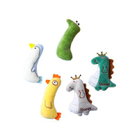 HKM-1353917 Bite-Resistant Catnip Plush Toy - Green Snake, Yellow Cockerel, Gray and Dark Green Dinosaurs, White Penguin