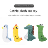 HKM-1353917 Bite-Resistant Catnip Plush Toy - Green Snake, Yellow Cockerel, Gray and Dark Green Dinosaurs, White Penguin