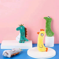HKM-1353917 Bite-Resistant Catnip Plush Toy - Green Snake, Yellow Cockerel, Gray and Dark Green Dinosaurs, White Penguin