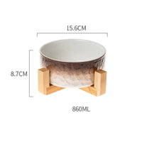 HKM-1354429 Ceramic Pet Bowl with Wooden Anti-Slip Base for Cats and Dogs - 860 ml, Easy to Clean