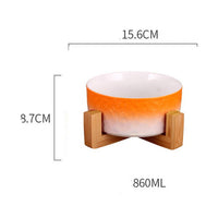 HKM-1354429 Ceramic Pet Bowl with Wooden Anti-Slip Base for Cats and Dogs - 860 ml, Easy to Clean