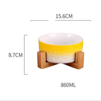 HKM-1354429 Ceramic Pet Bowl with Wooden Anti-Slip Base for Cats and Dogs - 860 ml, Easy to Clean