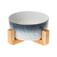 HKM-1354429 Ceramic Pet Bowl with Wooden Anti-Slip Base for Cats and Dogs - 860 ml, Easy to Clean