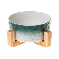 HKM-1354429 Ceramic Pet Bowl with Wooden Anti-Slip Base for Cats and Dogs - 860 ml, Easy to Clean