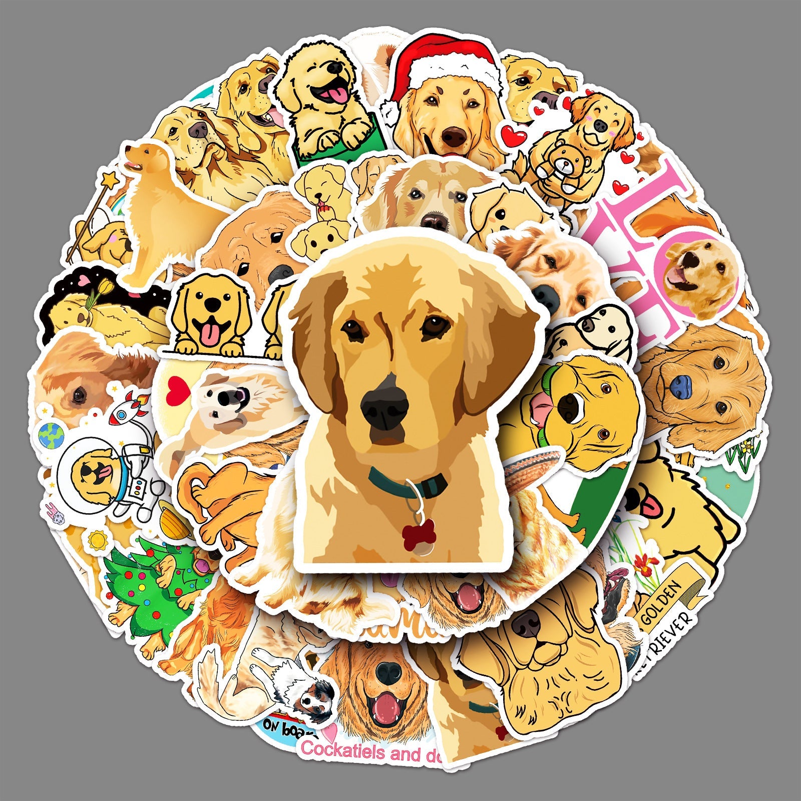 HKM-135443 Golden Retriever Cartoon Animal Stickers - 50 Waterproof DIY Graffiti Designs (5.5-8.5cm)