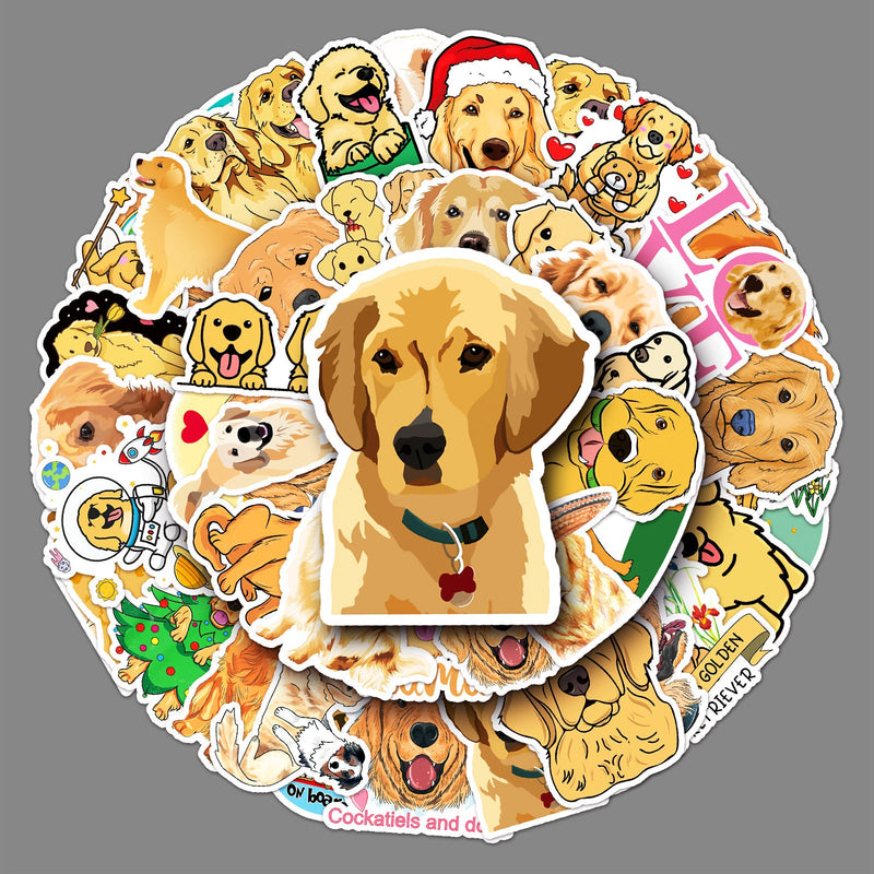 HKM-135443 Golden Retriever Cartoon Animal Stickers - 50 Waterproof DIY Graffiti Designs (5.5-8.5cm)