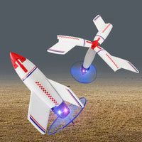 HKM-135571 Electric Motorized Rocket Launcher Toy for Kids - Mini EVA Foam Flying Space Rocket, Ages 3+