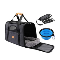 HKM-1356477 Portable Folding Pet Carrier for Cats and Dogs - Breathable Cloth Design, Medium Hardness, Black Gray Color