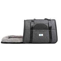 HKM-1356477 Portable Folding Pet Carrier for Cats and Dogs - Breathable Cloth Design, Medium Hardness, Black Gray Color
