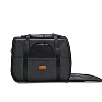 HKM-1356477 Portable Folding Pet Carrier for Cats and Dogs - Breathable Cloth Design, Medium Hardness, Black Gray Color