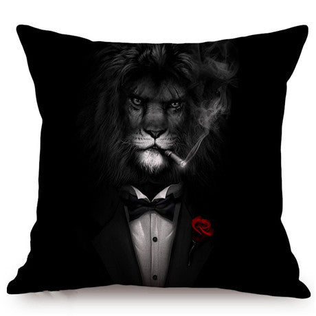 HKM-135699 3D Wolf Design Linen Cushion Cover - 45x45cm Decorative Pillowcase
