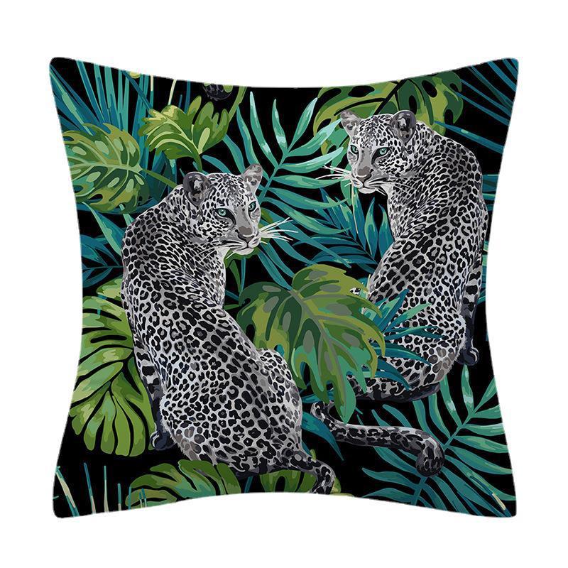 HKM-135763 Leaves Pattern Printed Super Soft Short Velvet Cushion Cover - 45 x 45 cm