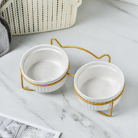 HKM-1360189 Sky Blue, Gorgeous Pink, Elegant White Ceramic Double or Single Bowl Pet Water Feeder with Bracket