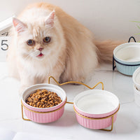 HKM-1360189 Sky Blue, Gorgeous Pink, Elegant White Ceramic Double or Single Bowl Pet Water Feeder with Bracket
