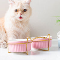 HKM-1360189 Sky Blue, Gorgeous Pink, Elegant White Ceramic Double or Single Bowl Pet Water Feeder with Bracket