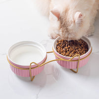 HKM-1360189 Sky Blue, Gorgeous Pink, Elegant White Ceramic Double or Single Bowl Pet Water Feeder with Bracket
