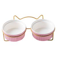 HKM-1360189 Sky Blue, Gorgeous Pink, Elegant White Ceramic Double or Single Bowl Pet Water Feeder with Bracket