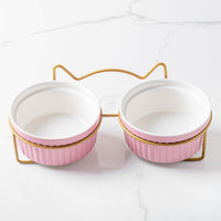 HKM-1360189 Sky Blue, Gorgeous Pink, Elegant White Ceramic Double or Single Bowl Pet Water Feeder with Bracket