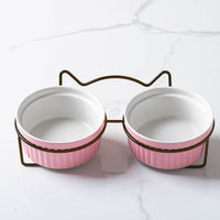 HKM-1360189 Sky Blue, Gorgeous Pink, Elegant White Ceramic Double or Single Bowl Pet Water Feeder with Bracket