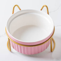 HKM-1360189 Sky Blue, Gorgeous Pink, Elegant White Ceramic Double or Single Bowl Pet Water Feeder with Bracket